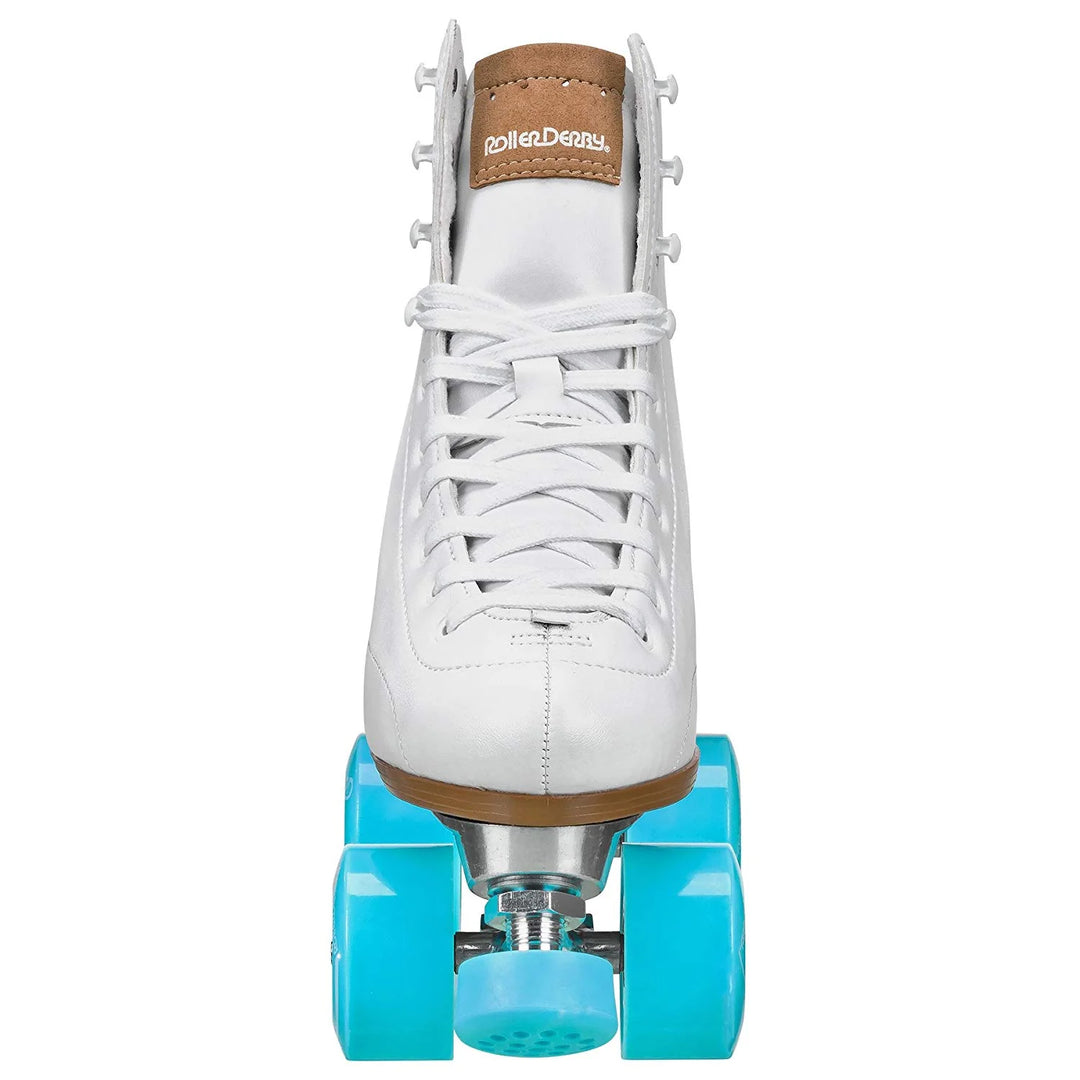 White RDS Cruze XR9 roller skate with turquoise wheels on a white background