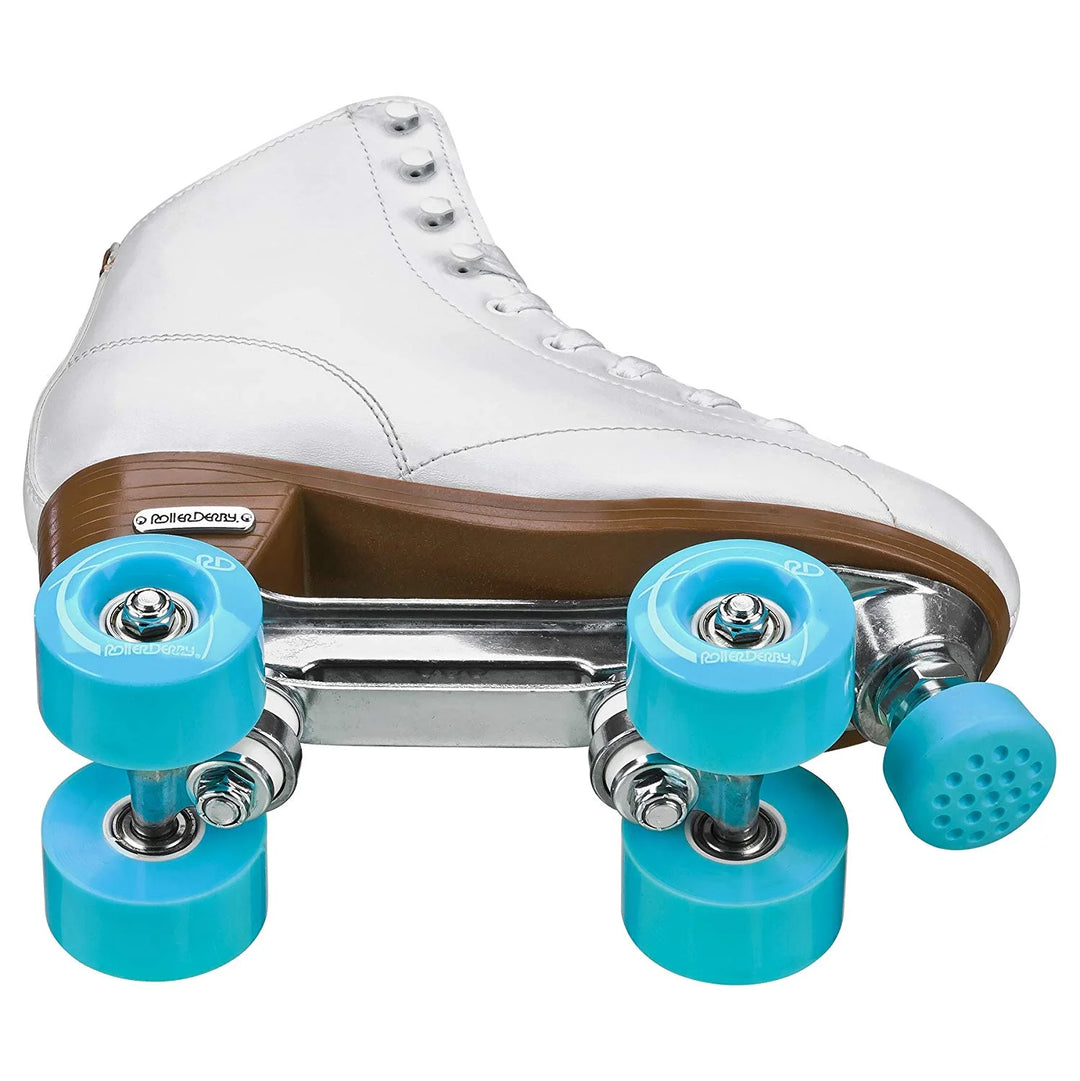 White RDS Cruze XR9 roller skate with turquoise wheels on a white background