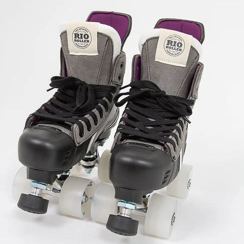 Pair of Rio Roller Flow Hockey skates with black and grey design on a white background