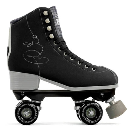 Black Rio Roller Signature roller skate with grey accents on a white background