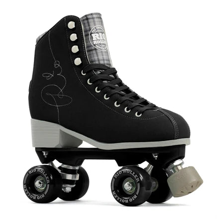 Black Rio Roller Signature roller skate with grey accents on a white background