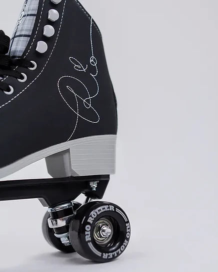 Black Rio Roller Signature roller skate with grey accents on a white background