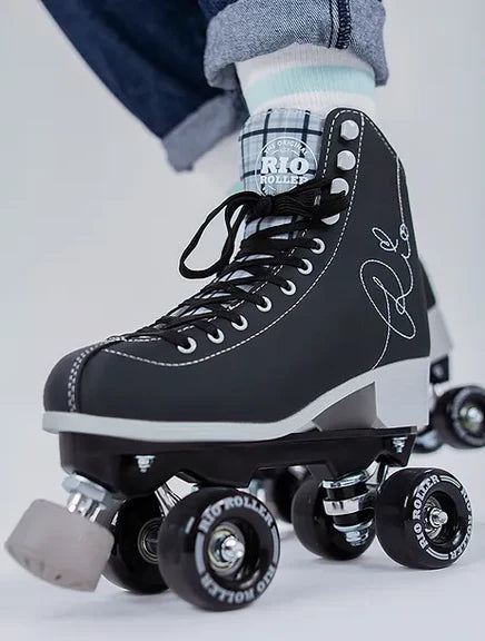 Black Rio Roller Signature roller skate with grey accents on a white background