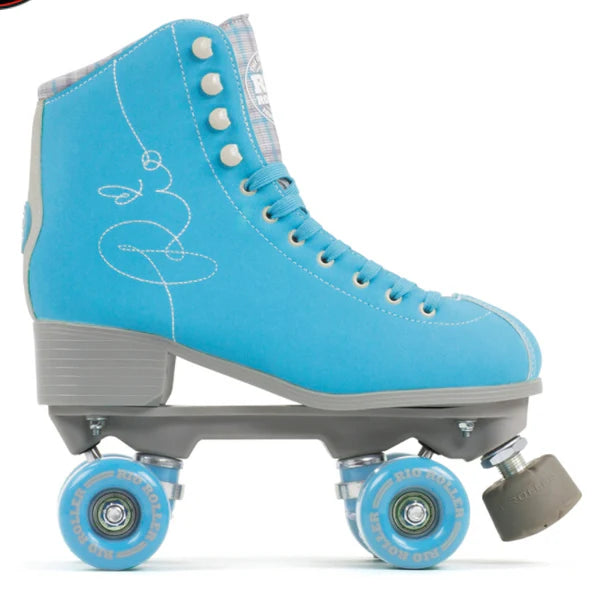 Blue Rio Roller Signature roller skate with grey accents on a white background