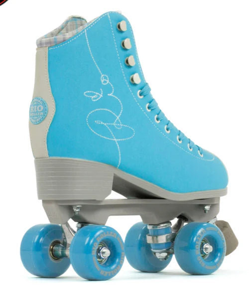 Blue Rio Roller Signature roller skate with grey accents on a white background