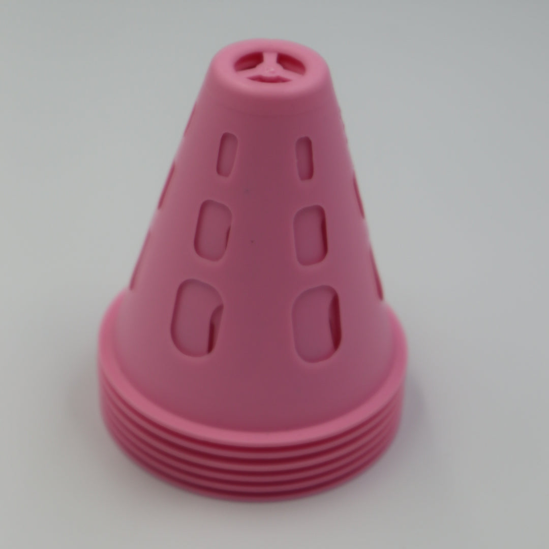 A stack of RollerFit Slalom skating cones in a baby pink colour.