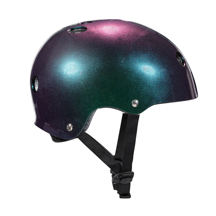 Triple 8 Deep Cover Helmet in Barbie Patin helmet with a chameleon colour way that shimmers a purple, blue, pink hue.