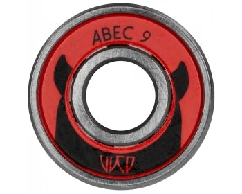 Red, black, and silver ABEC 9 Wicked bearing on a white background