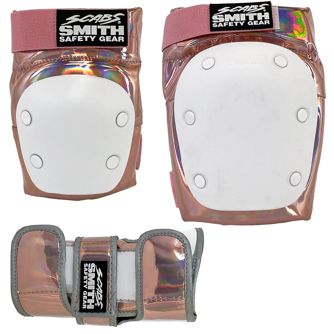 Smith Scabs Tri Pack in metallic rose gold with knee, elbow and wrist guards.