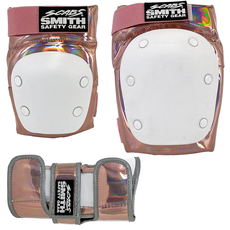 Smith Scabs Tri Pack in metallic rose gold with knee, elbow and wrist guards.