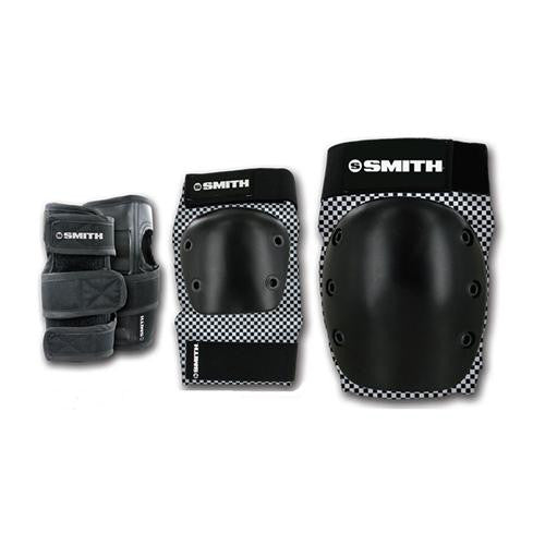 Smith Scabs protective pad pack with knee, elbow and wrist guard in checkerboard.