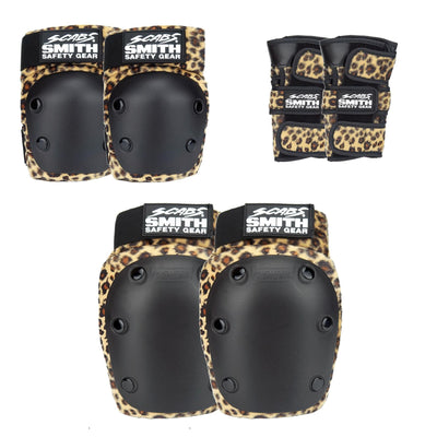 Smith Scabs Tri Pack in brown leopard print with knee, elbow and wrist guards.