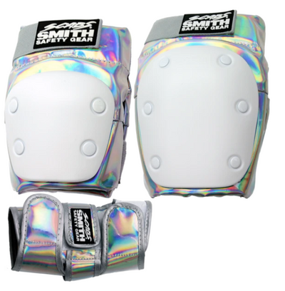 Smith Scabs Tri Pack in silver holographic Unicorn with knee, elbow and wrist guards.