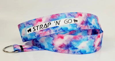 Strap N Go skate leash in Fairy Floss: pastel pink, blue and purple watercolour like