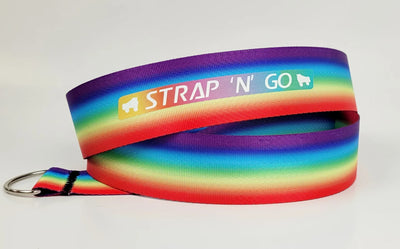 Strap N Go skate leash in Rainbow Fade: bright rainbow colour melt in horizontal stripes.