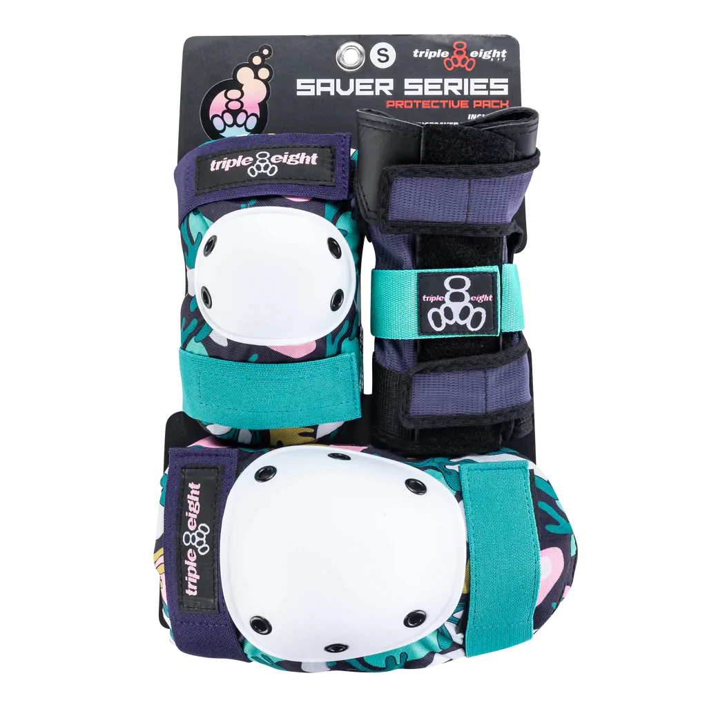 Triple 8 Tri Pack Saver Series in Floral, a navy blue pad with teal, pink and mustard flower and leaf designs.