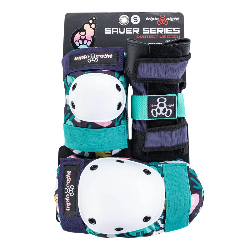 Triple 8 Tri Pack Saver Series in Floral, a navy blue pad with teal, pink and mustard flower and leaf designs.