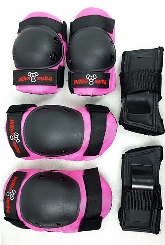 Triple 8 Tri Pack Saver Series in pink with black straps and caps.