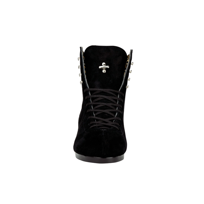 Moxi Roller Skates Jack 1 Boots in black with white backstay and leopard print lining.