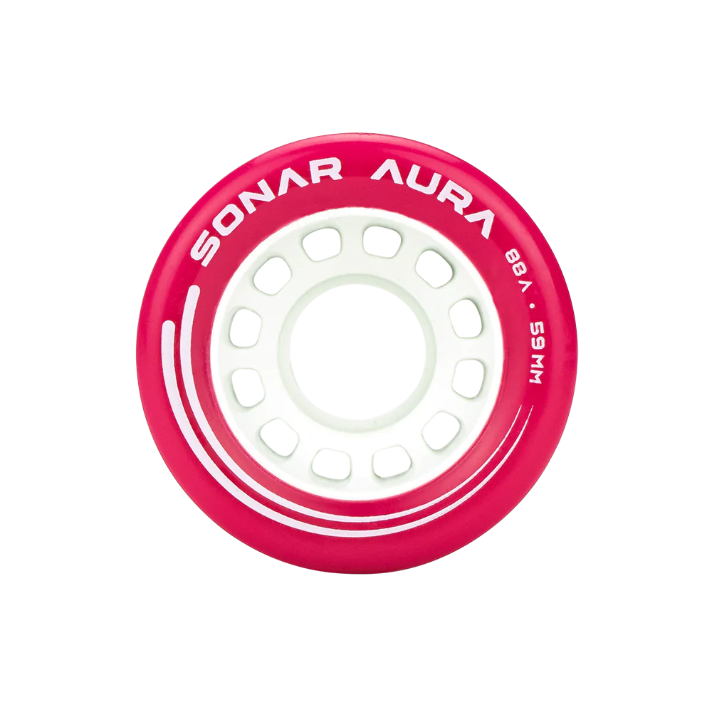 Face on view of Radar Sonar Aura wheel in Fuschia.