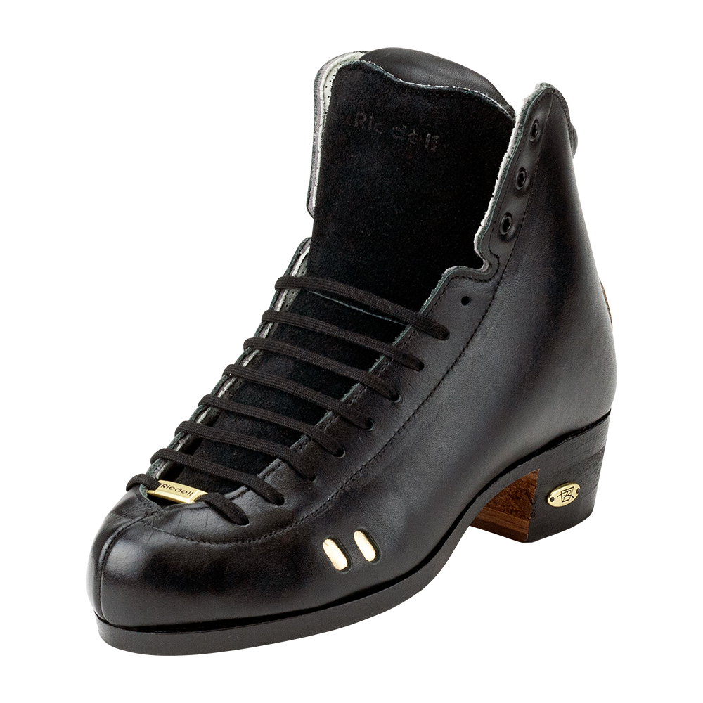 Riedell 3200 roller skate boots in black with gold perforation.