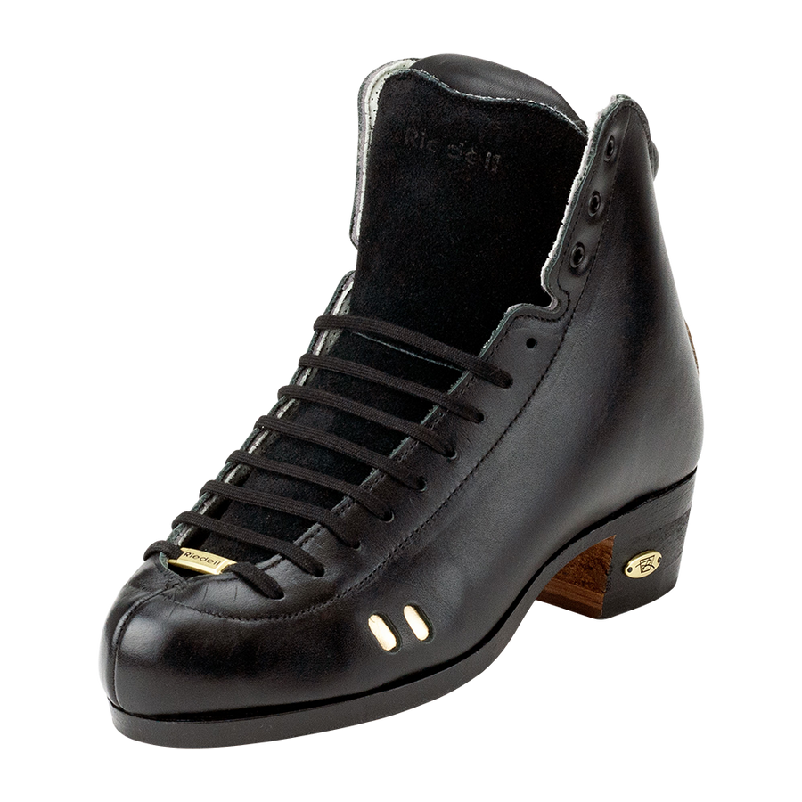 Riedell 3200 roller skate boots in black with gold perforation.