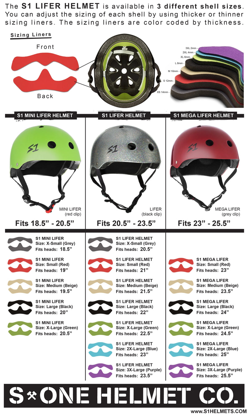 S-One Lifer helmet liner sizes.