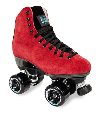 Sure-Grip Boardwalk roller skates in Red Merlot, deep red boot with black tongue and wheels.