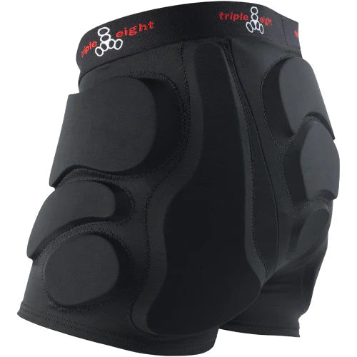 Triple 8 bum saver shorts in black lycra with padded sections.
