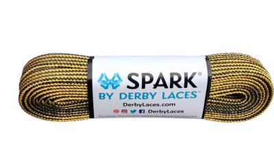 Derby Laces Spark roller skate laces in Gold and Black Stripe.