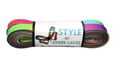Derby Laces Style roller skate laces in Rainbow Gradient.