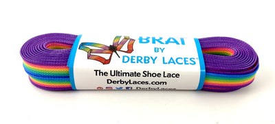 Derby Laces Style roller skate laces in Pastel Rainbow Stripe.