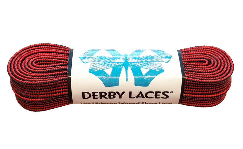 Derby Laces Waxed roller skate laces in Black and Red Stripe.