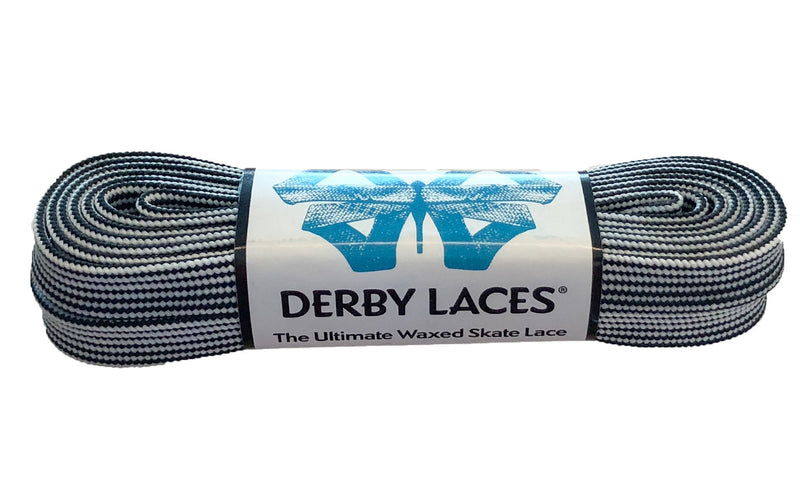Derby Laces Waxed roller skate laces in Black and White Stripe.