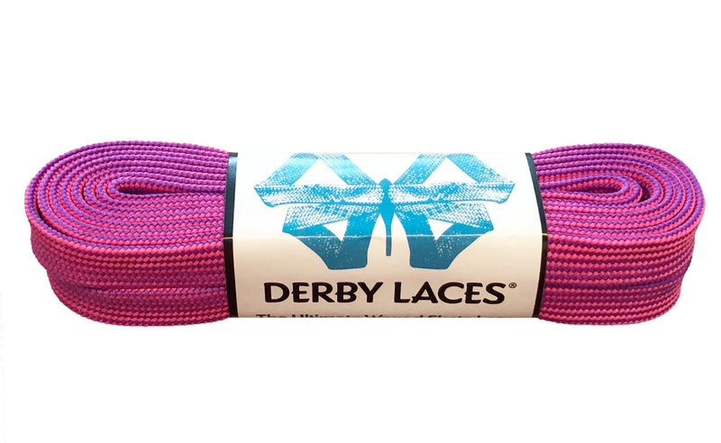 Derby Laces Waxed roller skate laces in Purple and Hot Pink Stripe.