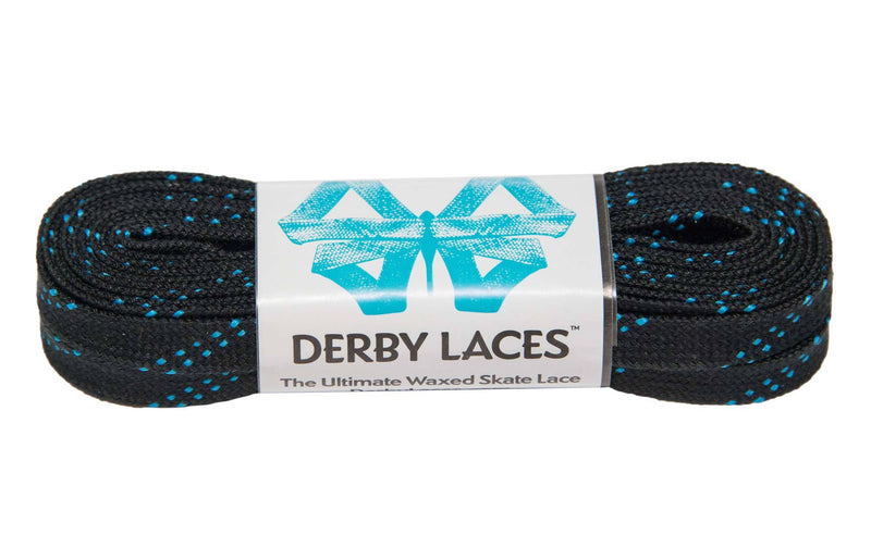 Derby Laces Waxed roller skate laces in Black and Blue Speck.
