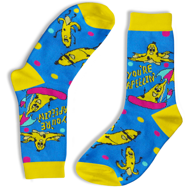 Blue socks with Banana print.