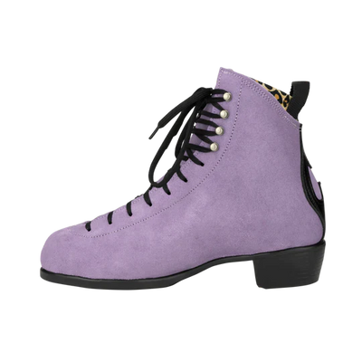Moxi Roller Skates Jack 2 Lilac with black heel, laves, backstay and leopard print lining.