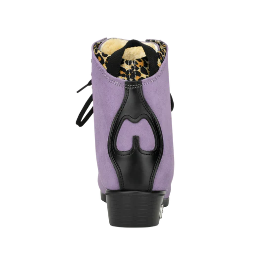 Moxi Roller Skates Jack 2 Lilac with black heel, laves, backstay and leopard print lining.