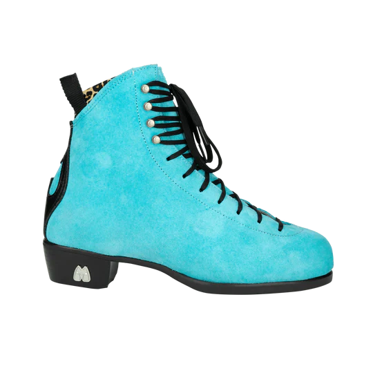 Moxi Roller Skates Jack 2 True Blue with black heel, laves, backstay and leopard print lining.