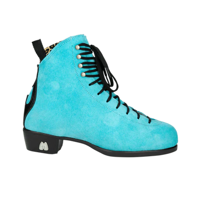 Moxi Roller Skates Jack 2 True Blue with black heel, laves, backstay and leopard print lining.