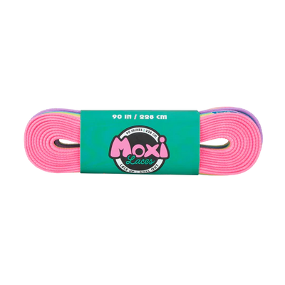 Moxi Roller Skates x Derby Laces in rainbow.