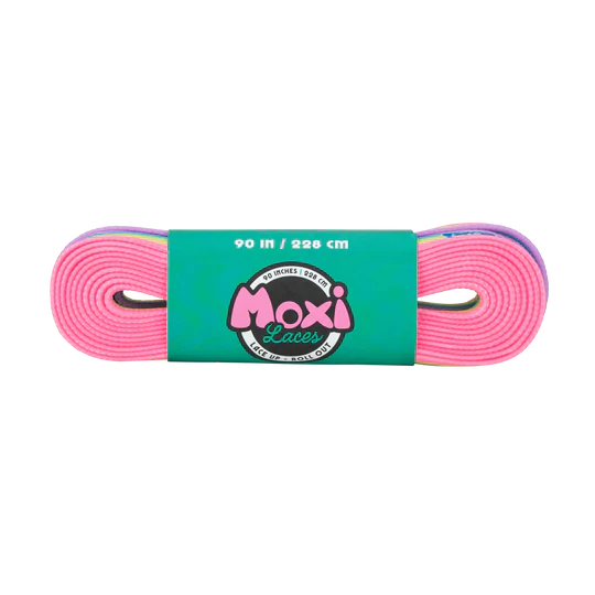 Moxi Roller Skates x Derby Laces in rainbow.
