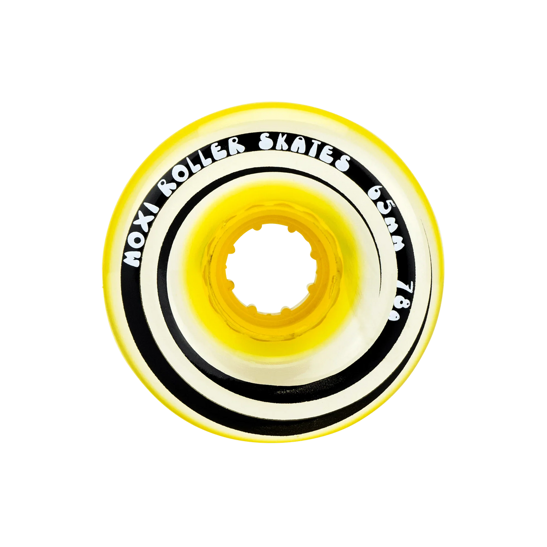 Moxi Roller Skates Gummy wheels in Pineapple Yellow.