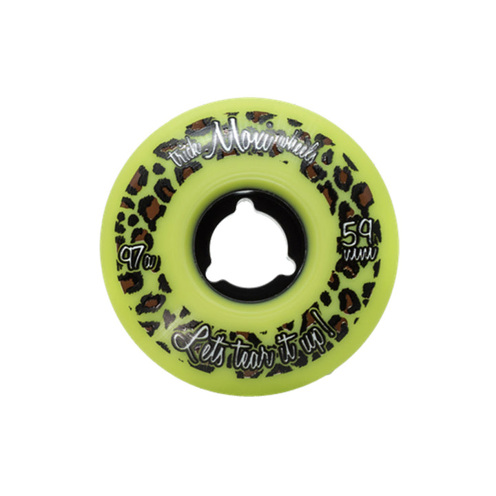 Moxi Roller Skates Trick wheels in green 59mm with leopard print.