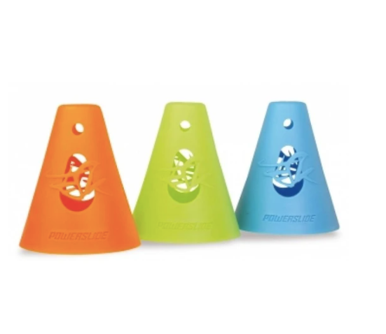 Powerslide slalom cone in orange, green and blue.