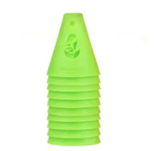 Stack of Powerslide slalom cones in green.