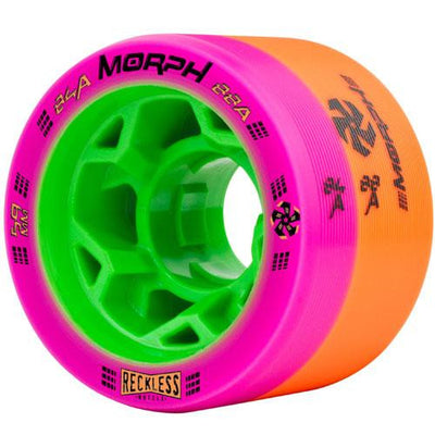 Reckless Morph wheel in green core with magenta and orange urethane.