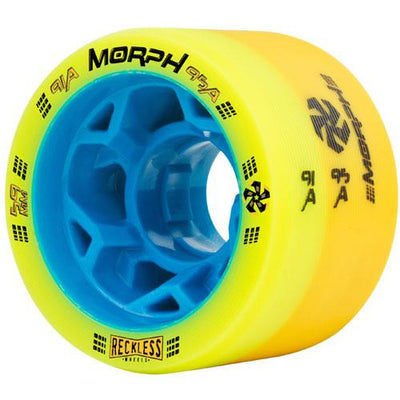 Reckless Morph wheel in blue core with lime and yellow urethane.