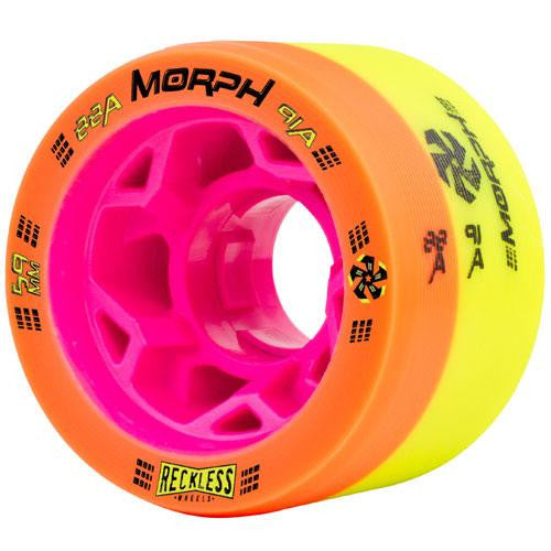 Reckless Morph wheel in pink core with orange and yellow urethane.